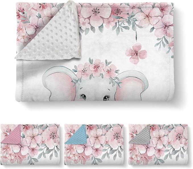 Personalized Baby Blankets for Girls Boys, Custom Elephant Baby Blanket with Name for Kids, Flannel Bed Throw Blanket for Newborn, Customized Baby Gifts for Baby Shower Nursery Blanket(30”x40)