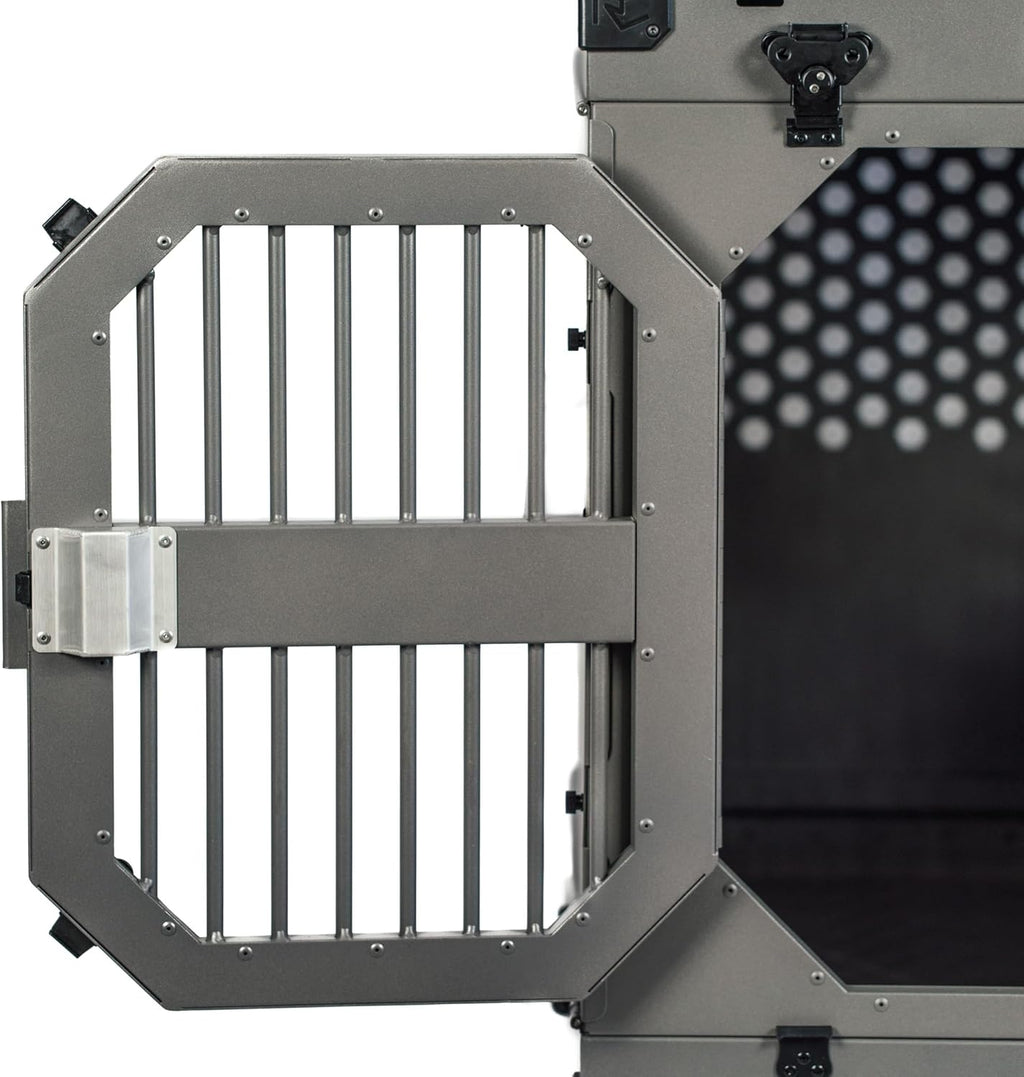 ROCK CREEK CRATES Collapsible Dog Crate: Meticulously Engineered, Durable Aluminum Construction, Non Slip Feet | 10 Year Warranty | Ideal for Indoor & Vehicle Use (White Snowfall, 30 Inch)