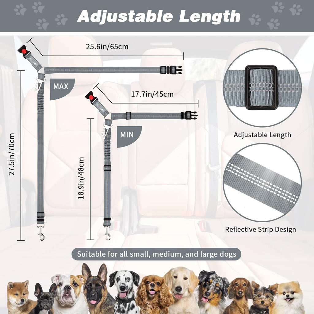 BWOGUE 2 Piece Dog Seat Belt for Car with Elastic Bungee Buffer Safety Seatbelt Car Headrest Restraint Wear Adjustable Metal Buckle Harness in Vehicle Travel for Pet