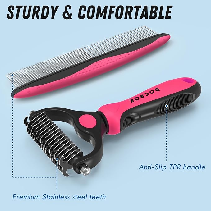 Docrok Pet Grooming Brush & Comb Combo, Cat & Dog Brush - Image 6