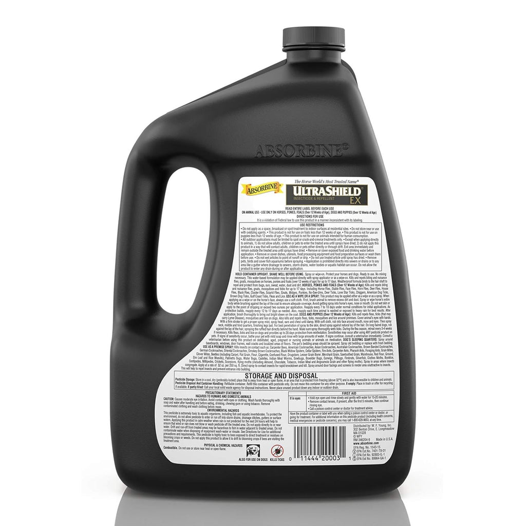 Absorbine UltraShield EX 128oz Insecticide, Kills & Repels Flies, Mosquitoes, Ticks, Fleas, Lice, Use on Horses, Dogs, Premises
