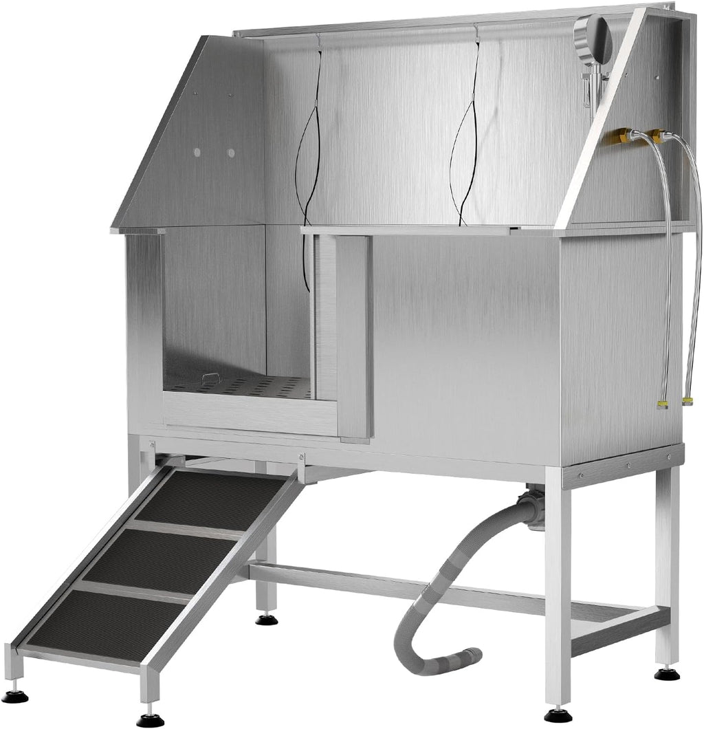 50" Stainless Steel Professional Dog Washing Station - Pet Bathing Tub w/Non-Slip Ramps | Slip-Resistant Floor Grate | for Large/Medium/Small Dogs