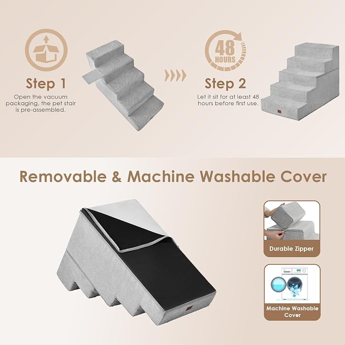 EHEYCIGA Dog Stairs for High Bed 25" H, 5-Step Extra Wide Dog Steps for Bed - Image 7