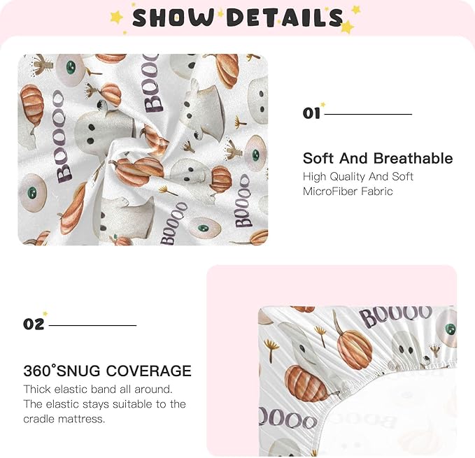 Ghosts Pumpkins Halloween Crib Sheets Soft Breathable Fitted Baby Playard Sheets Mattress Cover for Girl Boys, 39" x 27" x 5"