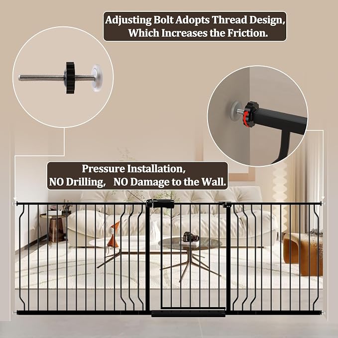 WAOWAO Baby Gate 62.20-71.26" Extra Wide Pressure Mounted Walk Through Swing - Image 5