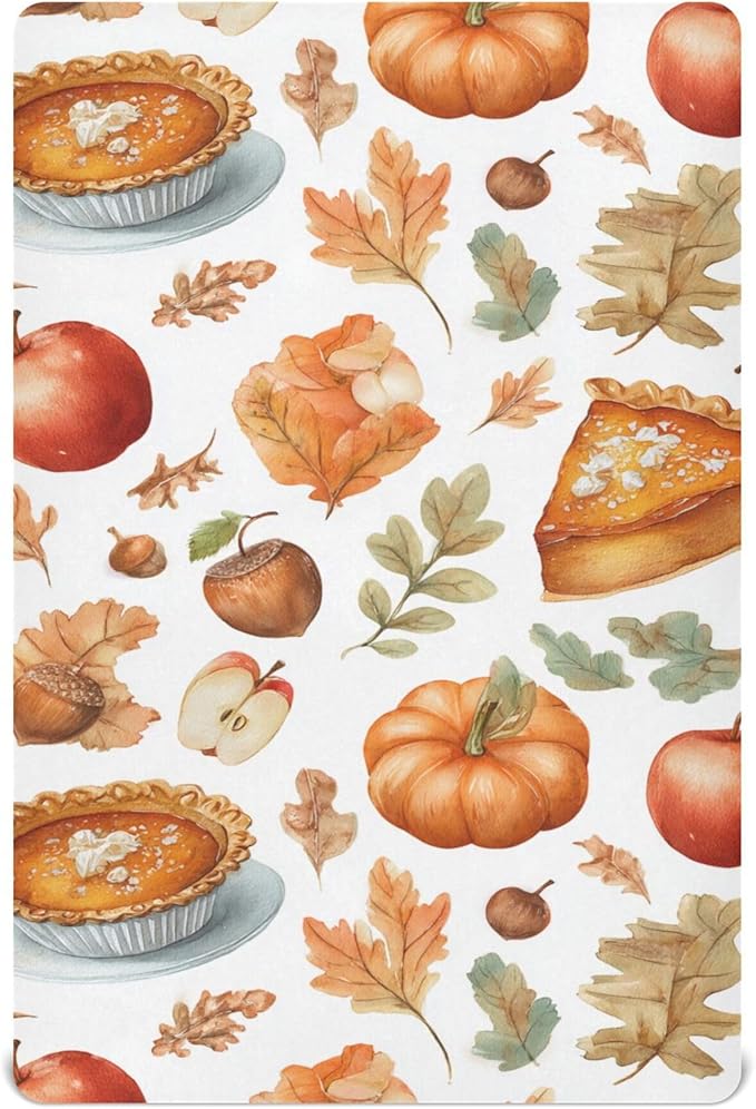 Thanksgiving Pumpkins Pie Crib Sheets Soft Breathable Fitted Baby Crib Sheets Mattress Cover for Girls Boys, 52" x 28" x 9"
