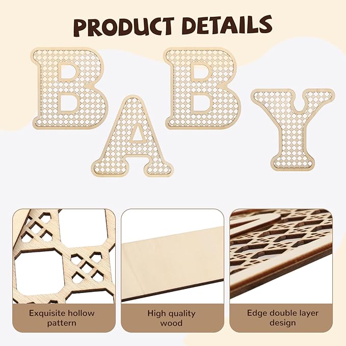 4 Pcs Rattan Wood Baby Letters - Boho Nursery Decor for Baby Shower | Rustic Alphabet Letter Home Decoration for Newborns & Birthday Gifts | Perfect Table Centerpiece for Toddler Girls & Boys