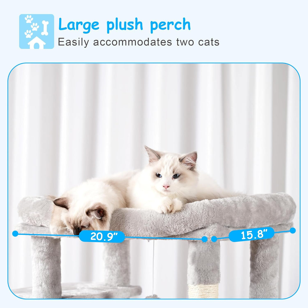 Hey-brother Cat Tree, 69.3-Inches Multi-Level Plush Cat Tower for Indoor Cats with Large Top Perch, Extra Spacious Hammock, 2 Hammocks Ramp, Hanging Ball, Light Gray MPJ037W
