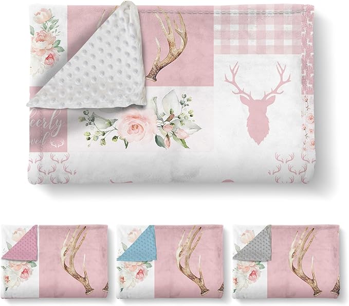 Personalized Baby Blanket with Name, Custom Pink Woodland Deer Blanket for Kids, Soft Flannel Bed Throw Blanket Swaddle for Newborn, Customizable Baby Gift & Nursery Blanket(47" x60)