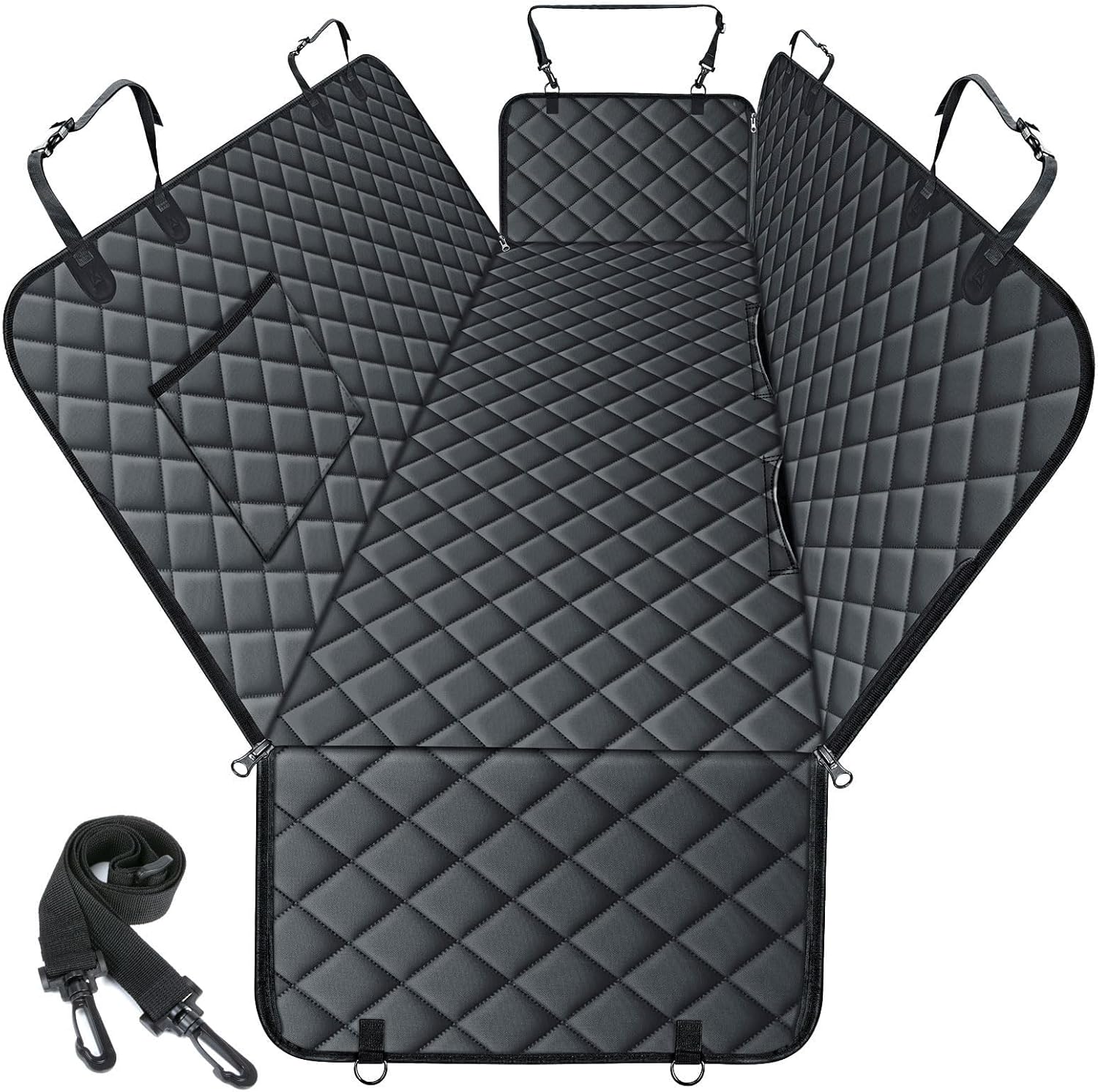 Waterproof Dog Car Seat Cover for Back Seat - Durable, Scratch Proof Pet Hammock with Nonslip Design & Storage Pockets, Fits Cars, SUVs, Trucks - L, Black