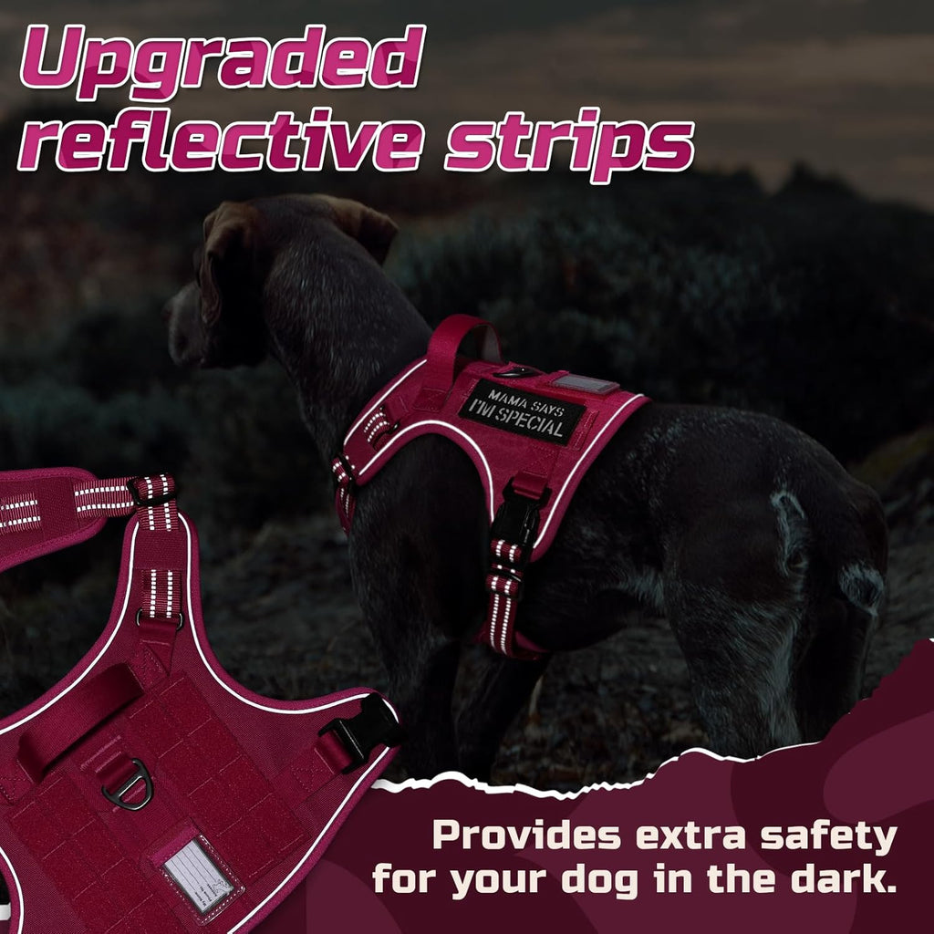 rabbitgoo Tactical Dog Harness for Large Dogs, No Pull Military Service Vest with Handle & Molle, Easy Control for Training Walking, Adjustable Reflective Straps, Rose Red, L