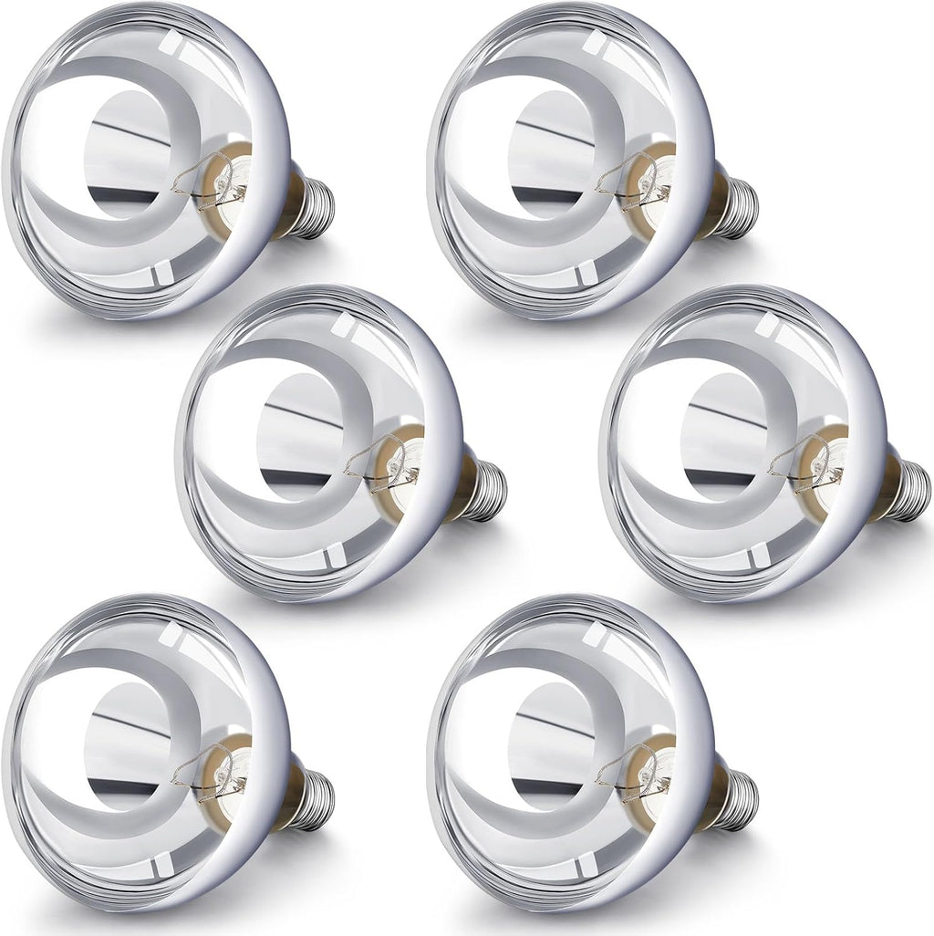 VIHOSE 6 Pack 250 Watt Heat Lamp 120v R40 Heat Lamp Bulbs Glass Incandescent Light Bulbs Incandescent Heating Lightbulbs for Reptiles Chicks Food Puppies Bathroom, Use E26 Base (Silver)