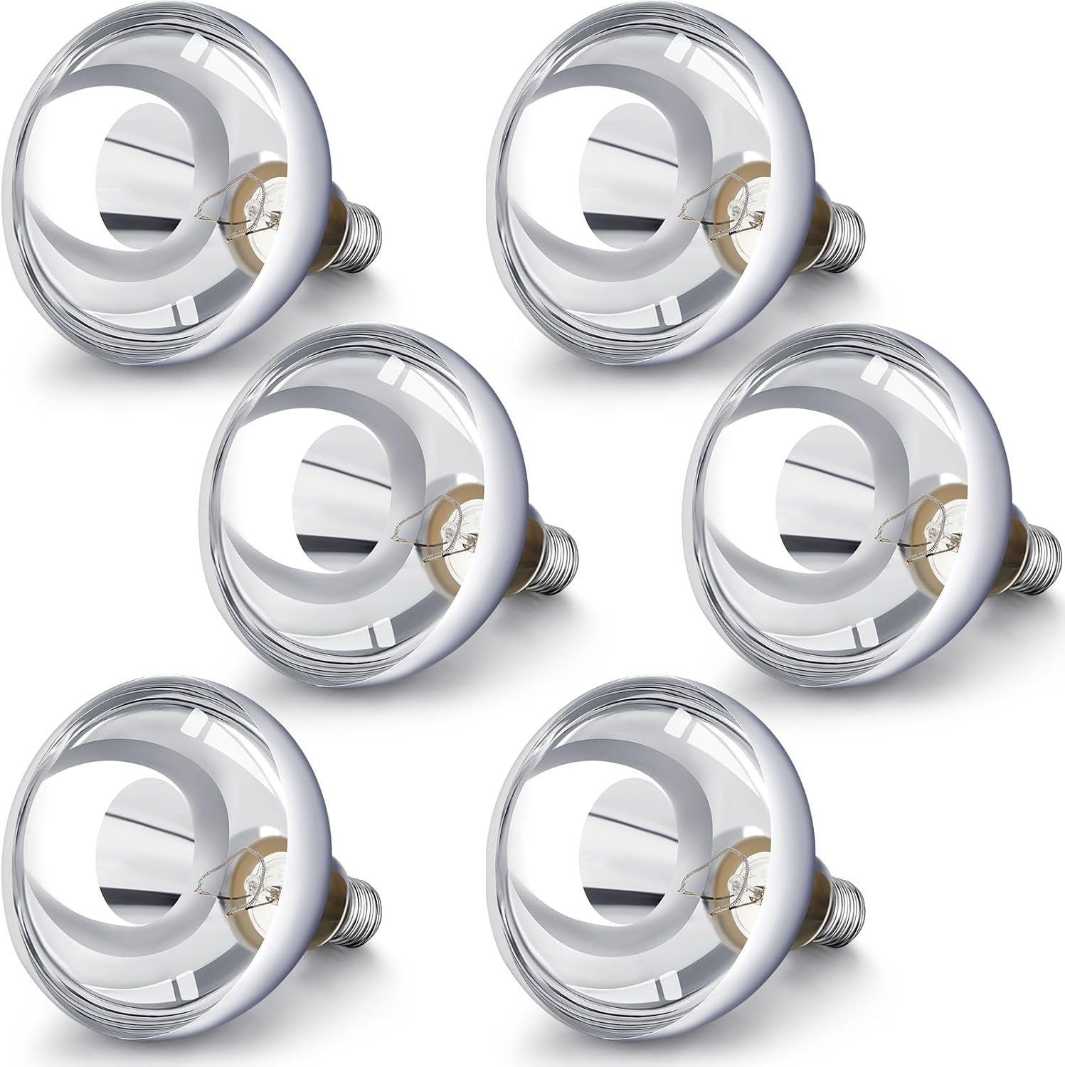 VIHOSE 6 Pack 250 Watt Heat Lamp 120v R40 Heat Lamp Bulbs Glass Incandescent Light Bulbs Incandescent Heating Lightbulbs for Reptiles Chicks Food Puppies Bathroom, Use E26 Base (Silver)