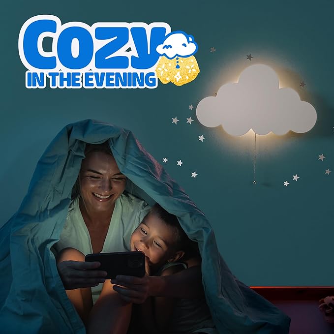 Tip perk 2 Pack Cloud Light - Floating Cloud Wall Lamp for Nursery | Cute Floating Lamp for Kids Bedroom | Battery-Operated Hanging Night Lights for Bedroom/Baby Nursery
