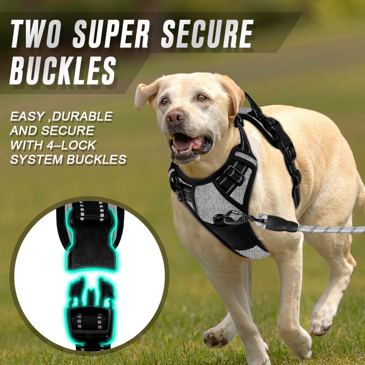 BARKBAY No Pull Dog Harness Front Clip Heavy Duty Reflective Easy Control Handle for Large Dog Walking(Dark Grey,XL)