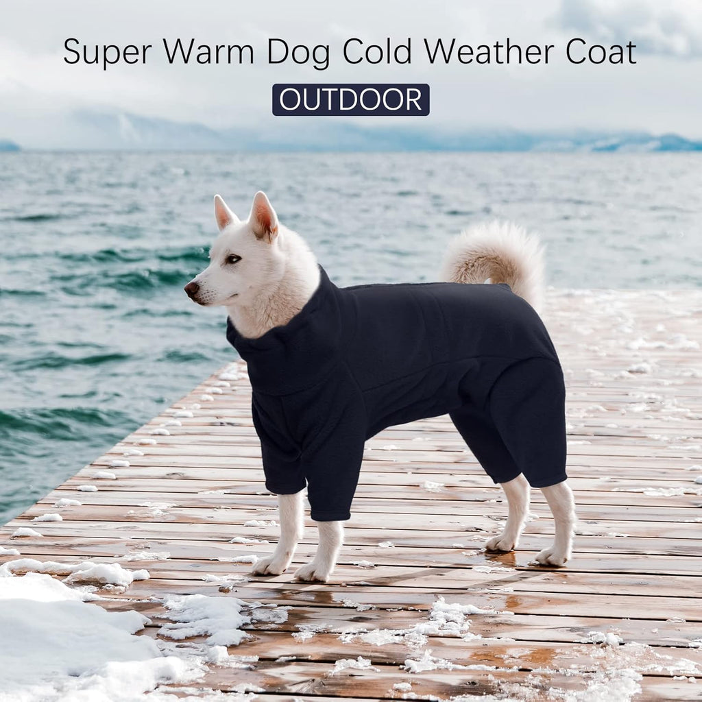ROZKITCH Warm Dog Pajamas, Pet Windproof Warm Cold Weather Jacket Vest Cozy Jumpsuit Apparel Outfit Clothes for Large Giant Dog Walking Hiking Sleep Blue 3XL