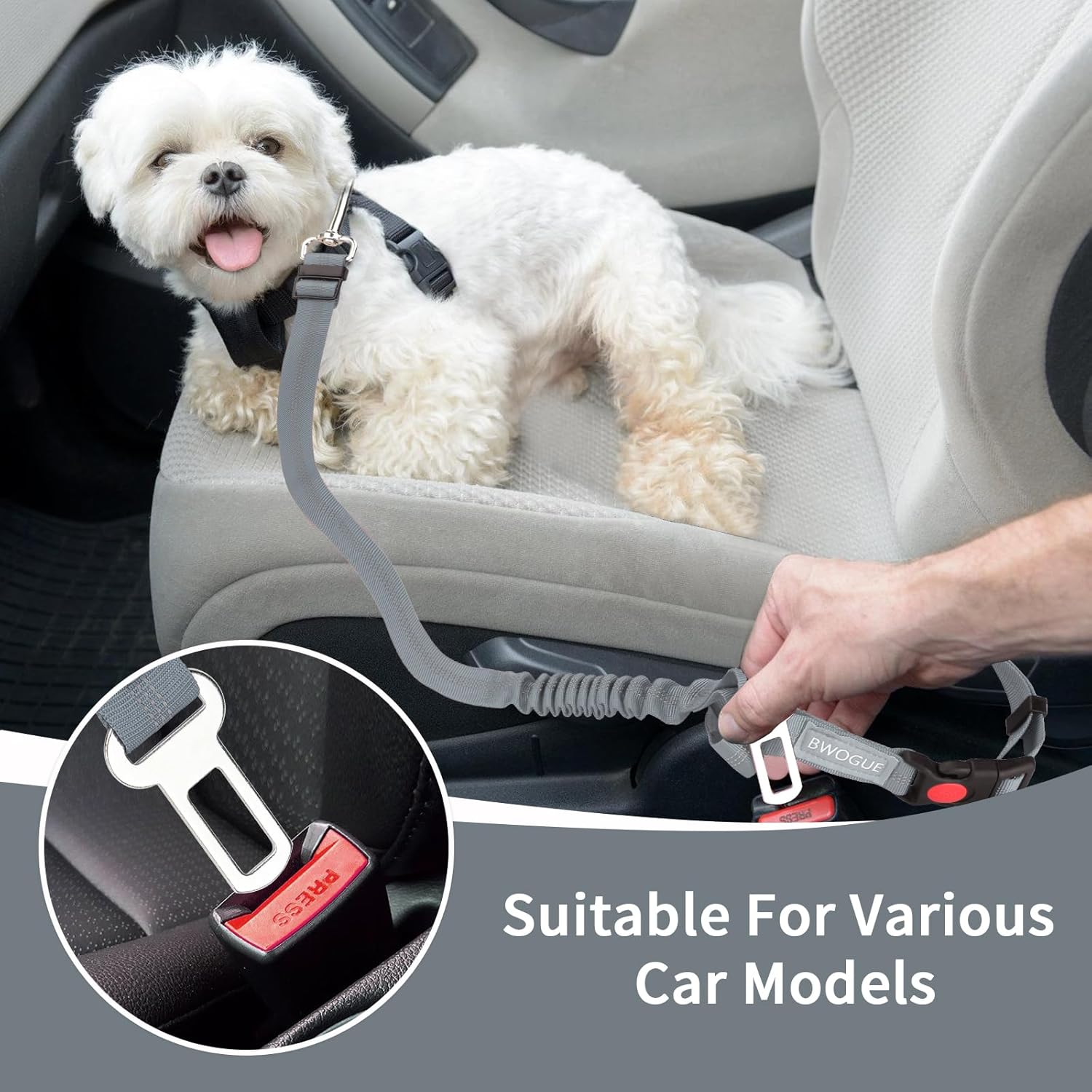 BWOGUE Pet Dog Cat Seat Belt Reflective Car Dog Headrest Restraint Leash Elastic Buffer Bungee Adjustable Tangle-Free Safety Leads Vehicle Seatbelt Harness for Small, Medium and Large Dogs (1 Pack)