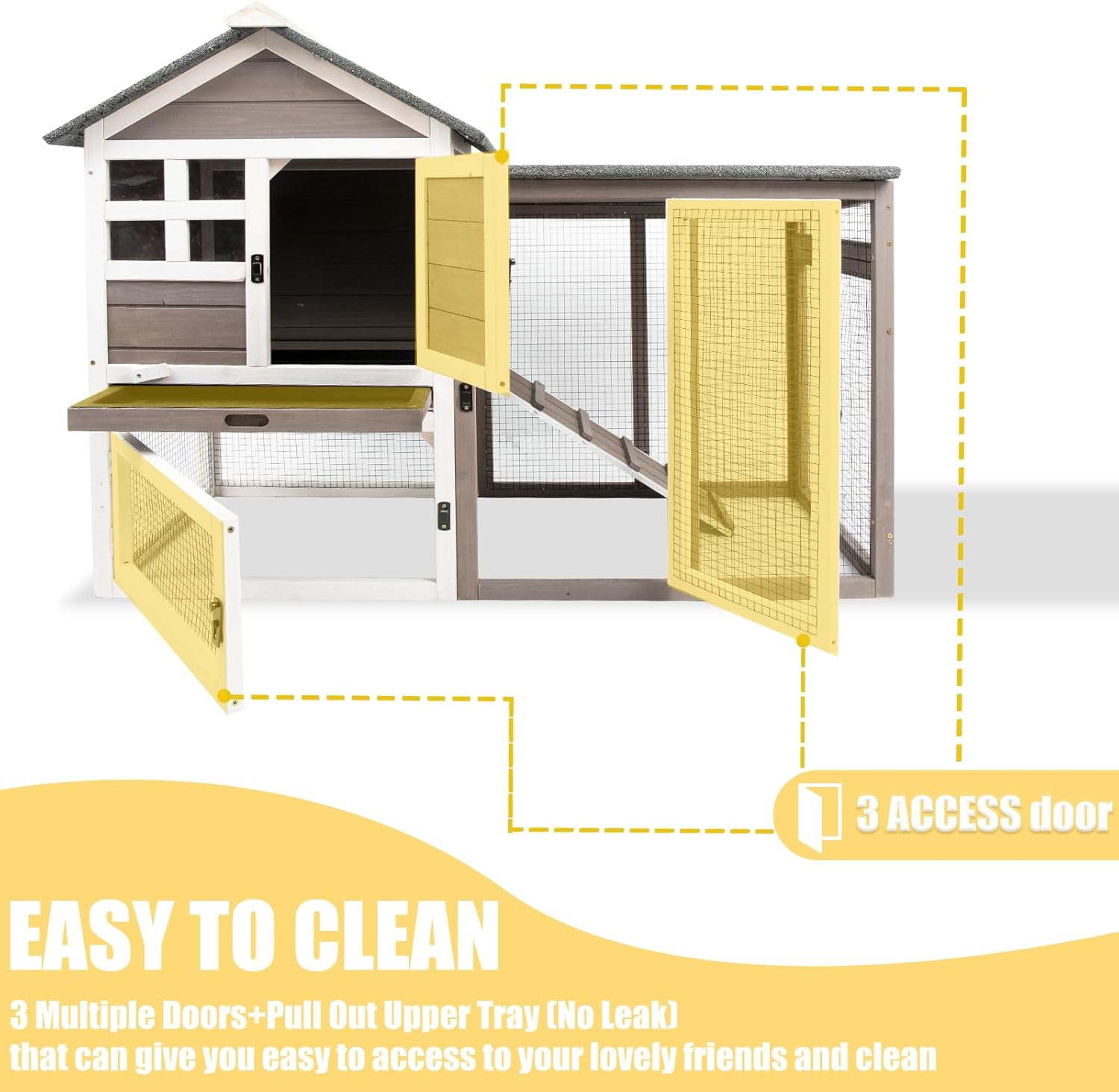 Rabbit Hutch Indoor Bunny Hutch Outdoor Wooden Rabbit Cages Indoor Rabbit Hutch with Pull Out Tray Large Rabbit Hutch Bunny Hutch Waterproof Asphalt Roof Guinea Pig Cages Pet House