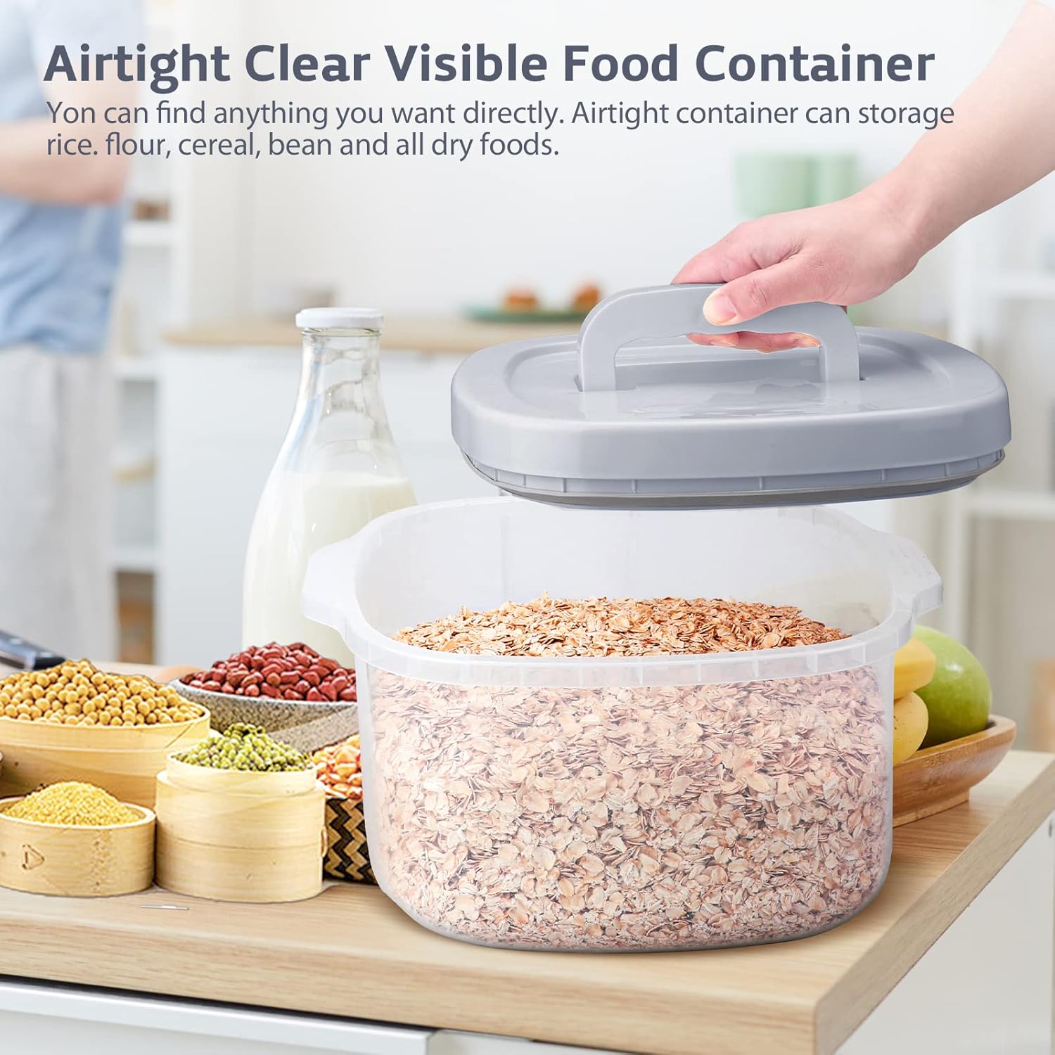 Rice Cereal Storage Container, 10 Lb BPA Free Airtight Plastic Food Storage Containers with Easy Lock Lids and Measuring Cup, Dry Food, Pasta, Flour and Sugar Kitchen Storage Containers