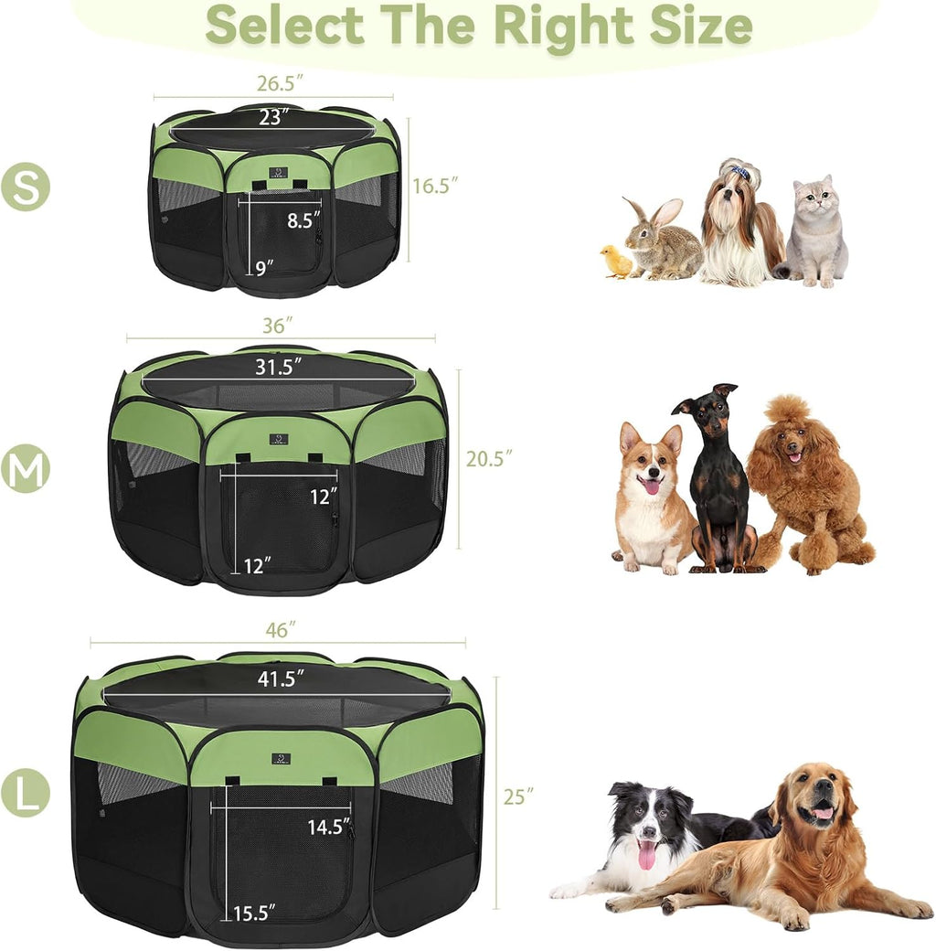 A4Pet Puppy Playpen Indoor, 39.5” Portable Pet Playpen with Bowl, Suitable for Puppies, Kittens, and Small Animals, Removable Zipper & Mesh Panel(16”W × 10”H)