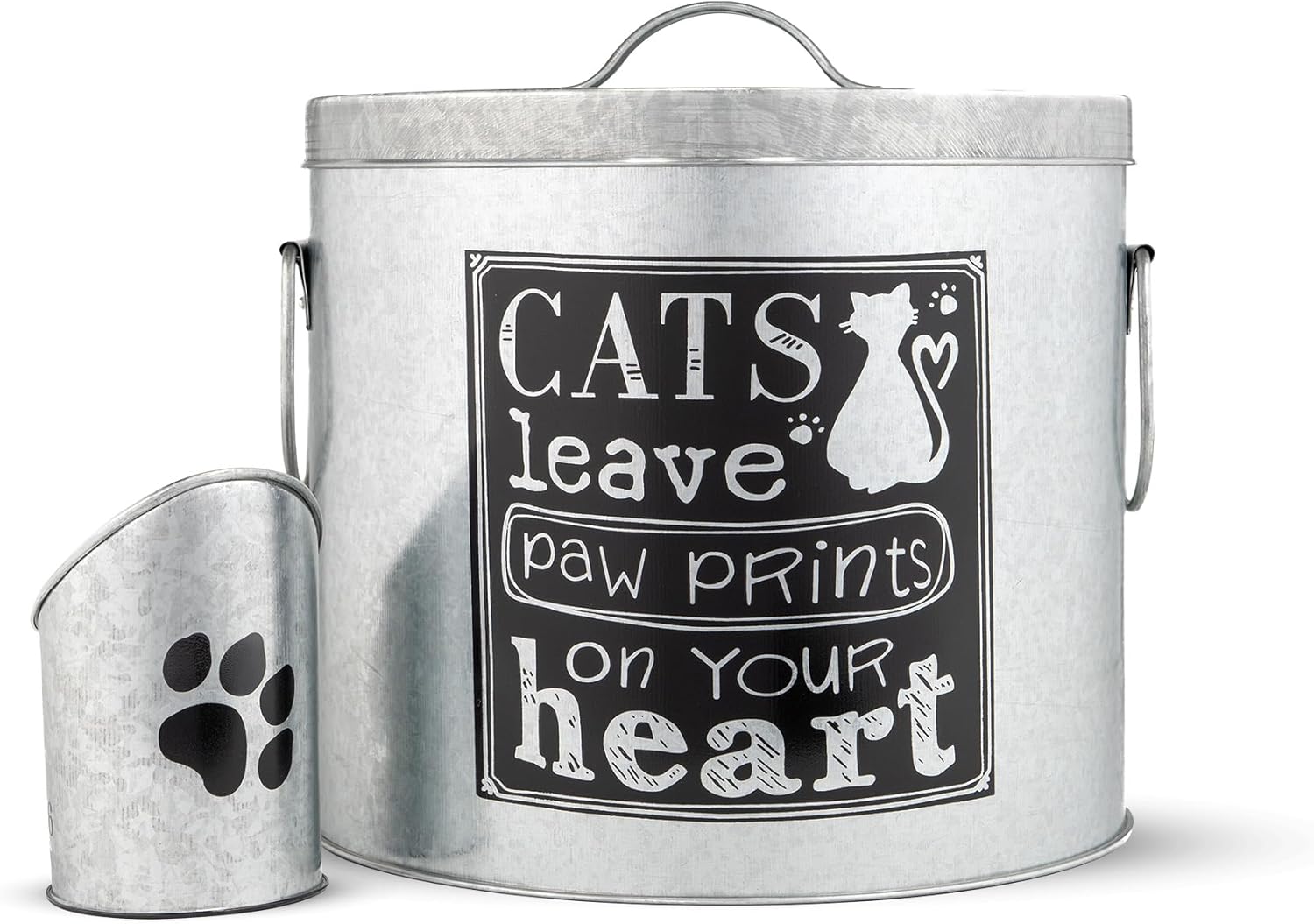 Silver 20lb Cat Food Storage with Scoop | Pet Container for food that can fit in the pantry | Modern Beautiful Cat Pet Food Storage Container