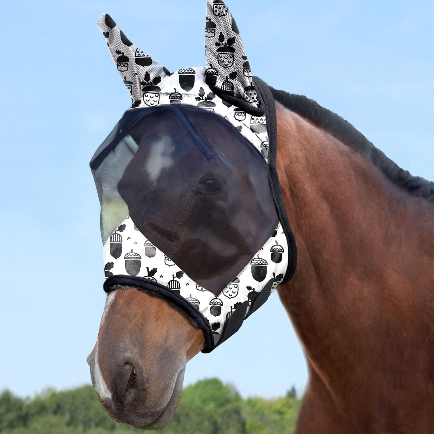 Harrison Howard LumiVista Horse Fly Mask Standard with Ears UV Protection for Horse Pine Cones XL Extra Full