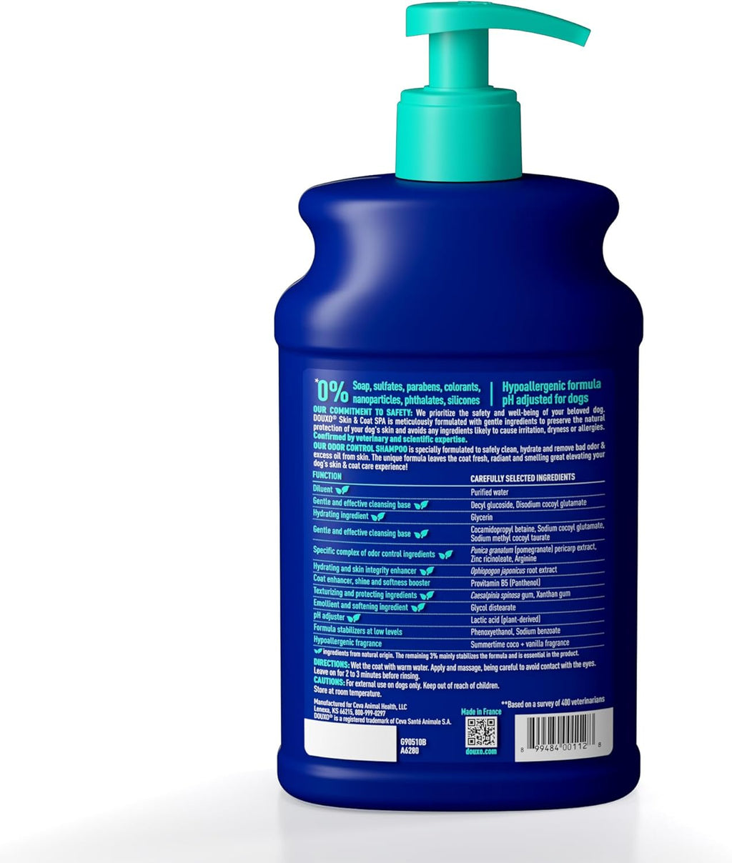 DOUXO® Skin & Coat SPA - Ultra-Safe Odor Control Dog Shampoo for Smelly Dogs, 16 fl oz, Cleans and Hydrates The Skin, Removes Odor, Leaves The Coat Soft and Smelling Great, Skin-Friendly Formula