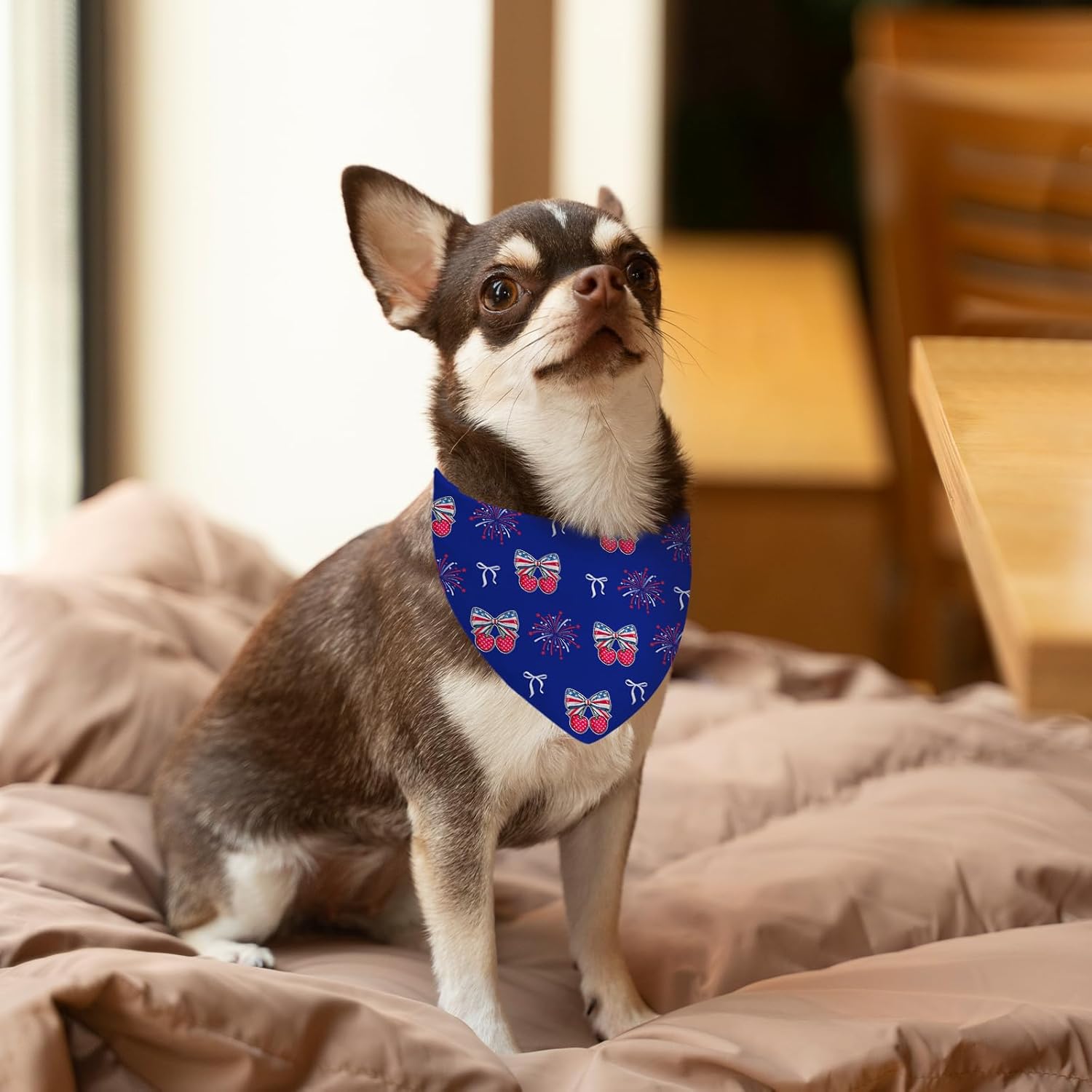 2 Pcs Patriotic Dog Bandana, American Flag Dog Bandana, Independence Day Puppy Scarf Kerchief Bandana for Medium Pet Dogs On Birthday, Gifts for Puppy, Red White and Blue Bandanas