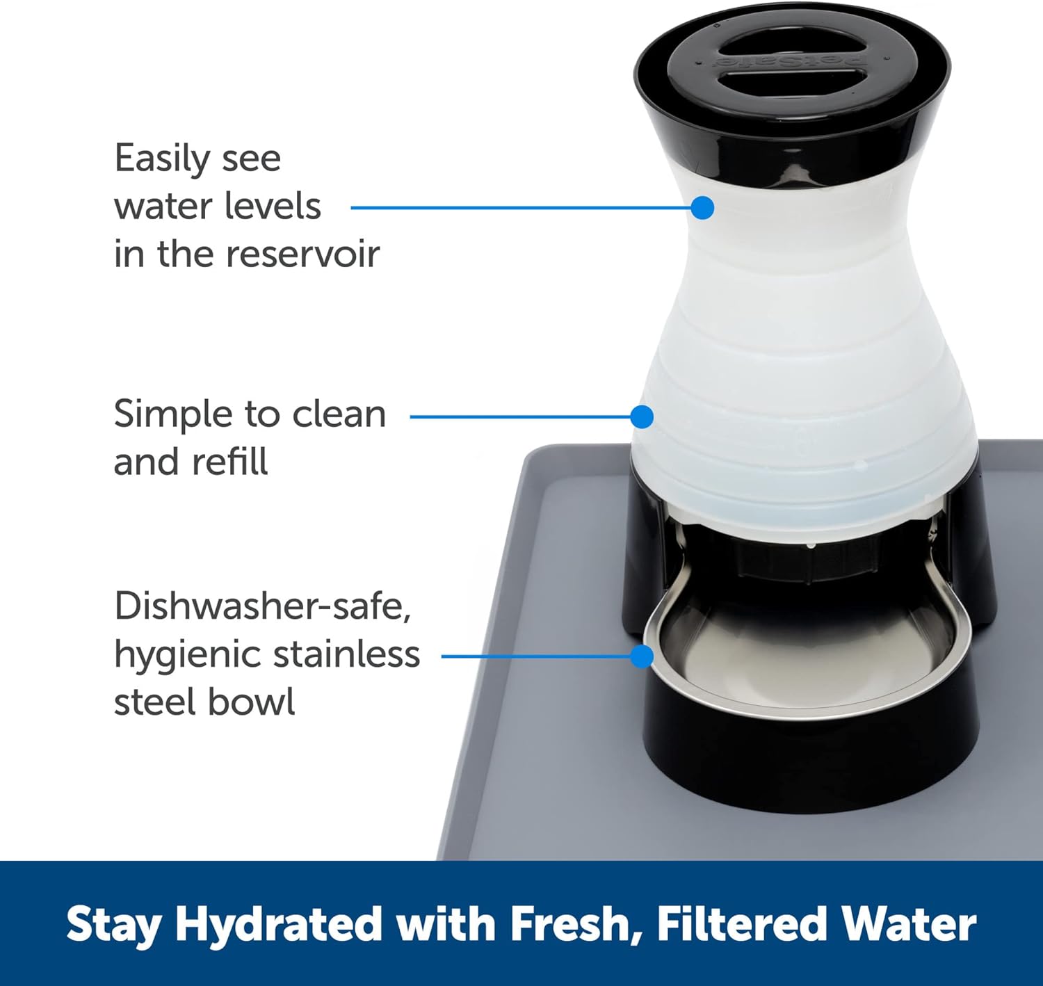 PetSafe Healthy Pet Water Station - Small, 64 oz Capacity - Gravity Pet Water Fountain, Automatic Cat Water Fountain, Dog Water Fountain, Water Dispenser - Removable Stainless Steel Bowl Included