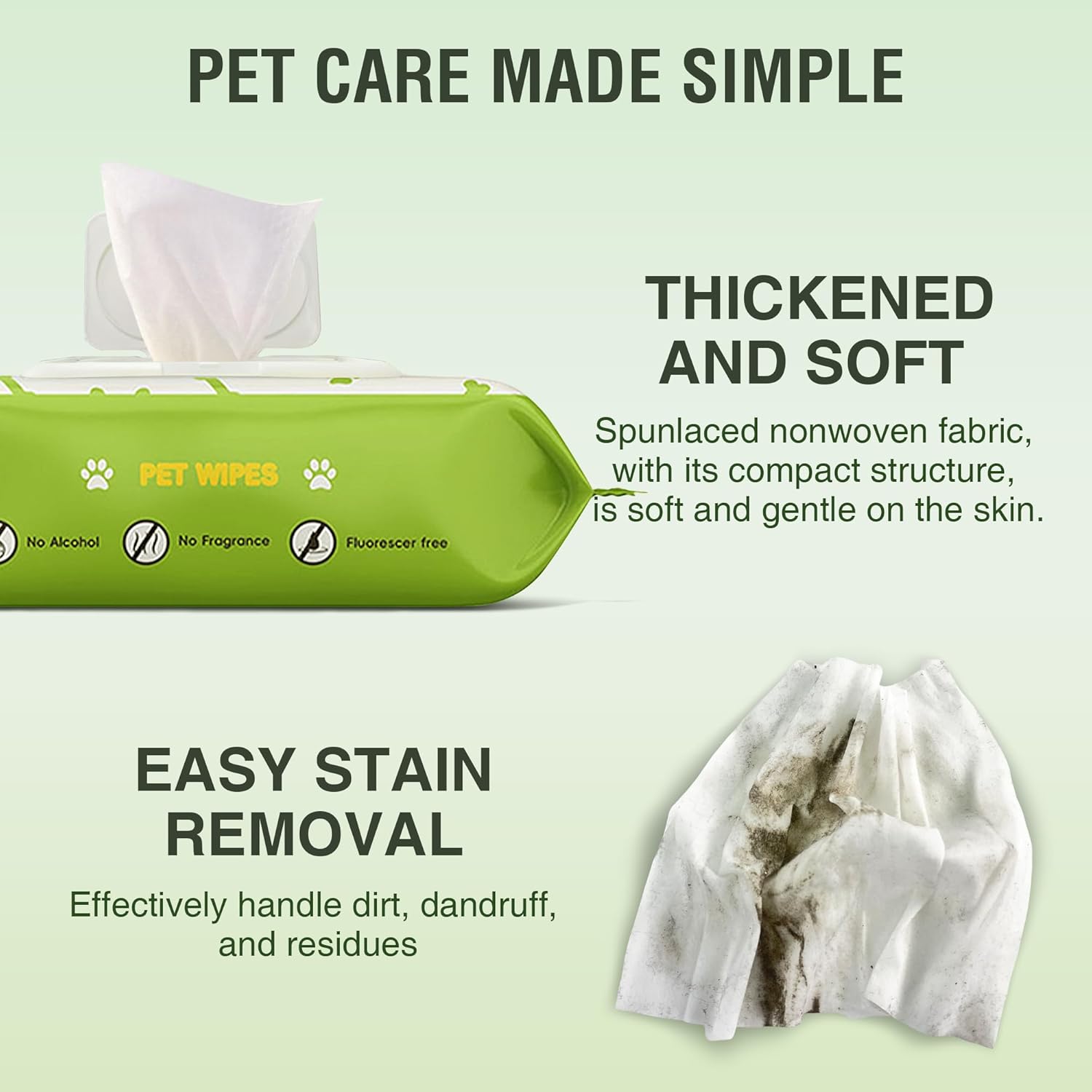 Pet Wipes -Cleaning and Grooming for All Pets, Alcohol-Free Portable Pack, Gentle for Face, Body, Paws and Butt-Thick Nonwoven Fabric-320 Count