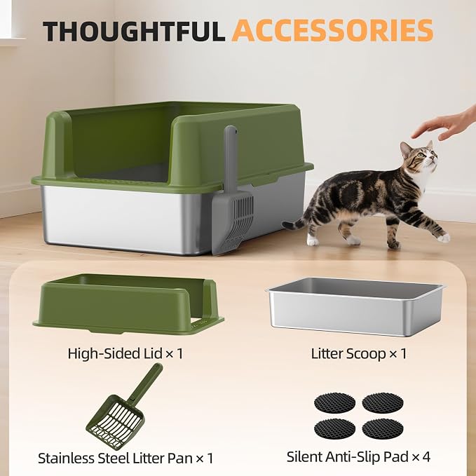 WoofiGo Enclosed Stainless Steel Cat Litter Box - Image 7