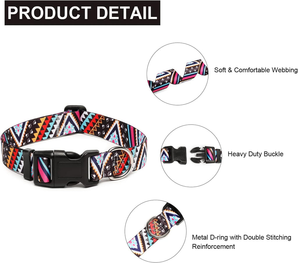 Mercano Adjustable Dog Collar - Special Design Patterns, Soft Nylon Comfortable Durable Pet Collar for Small Medium Large Dogs (L, Ethnic Pink)