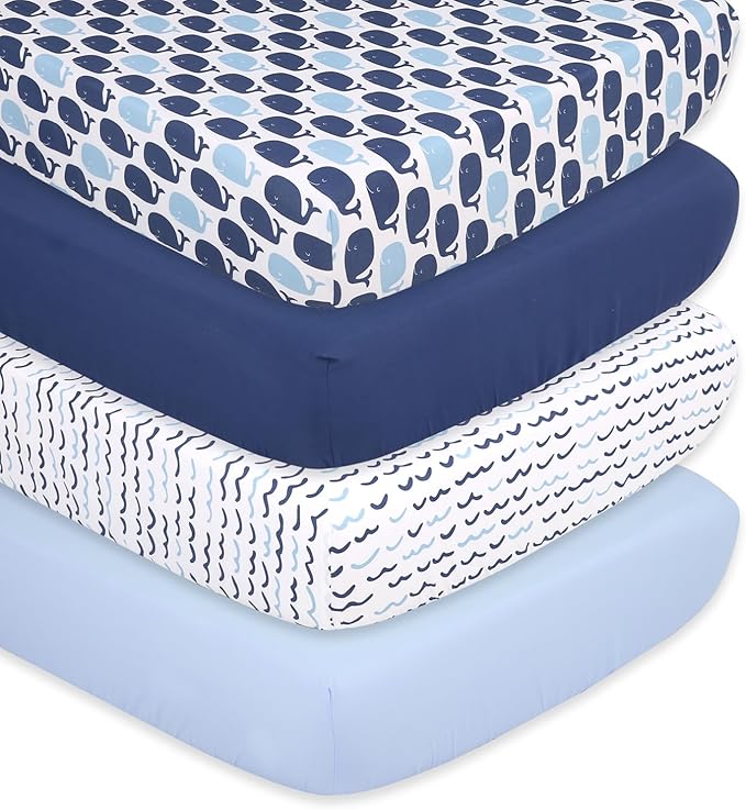 The Peanutshell 4-Pack Fitted Crib Sheet Set - Super Soft & Breathable Baby Girl or Boy Crib Sheets, Nursery Decor, Fit for Standard Mattress Cover- Nautical
