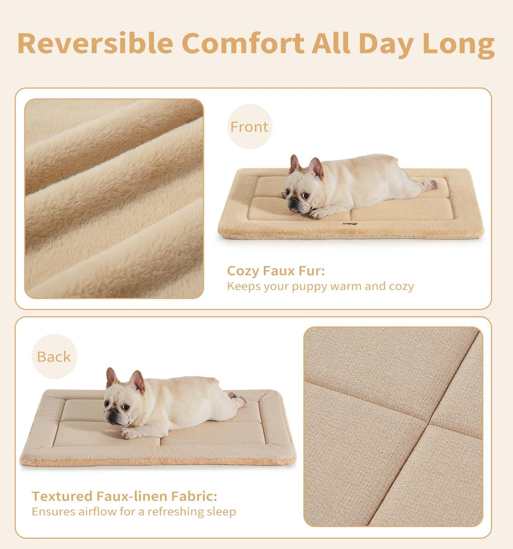 Made4Pets Dog Crate Pad Bed for Medium Dogs, Washable & Reversible, Anti-Slip Kennel Mat for Cozy Sleeping, Soft Fluffy Dog Bed for Indoor & Outdoor Use, 29"x21", Khaki