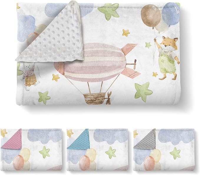 Personalized Baby Blanket for Girls, Custom Name Blanket for Newborn New Mom , Soft Flannel with Double Layer Dotted Backing, Gifts for Baby Shower Christmas Birthday, Hot Air Balloons(47"x60)