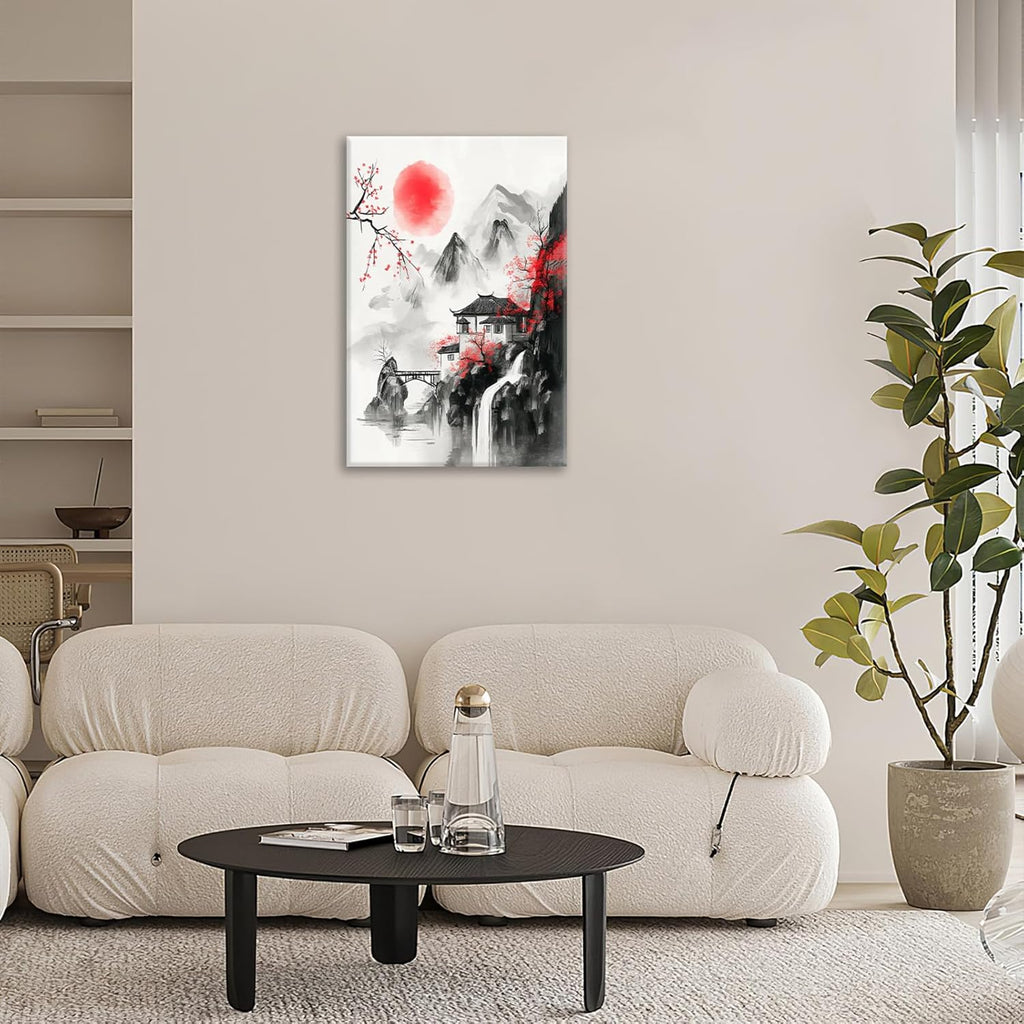 Japanese Wall Art Canvas Asian Nature Wall Decor Prints Framed Painting Mountain Landscape Pictures Gifts Artwork for Bathroom 16"x24"