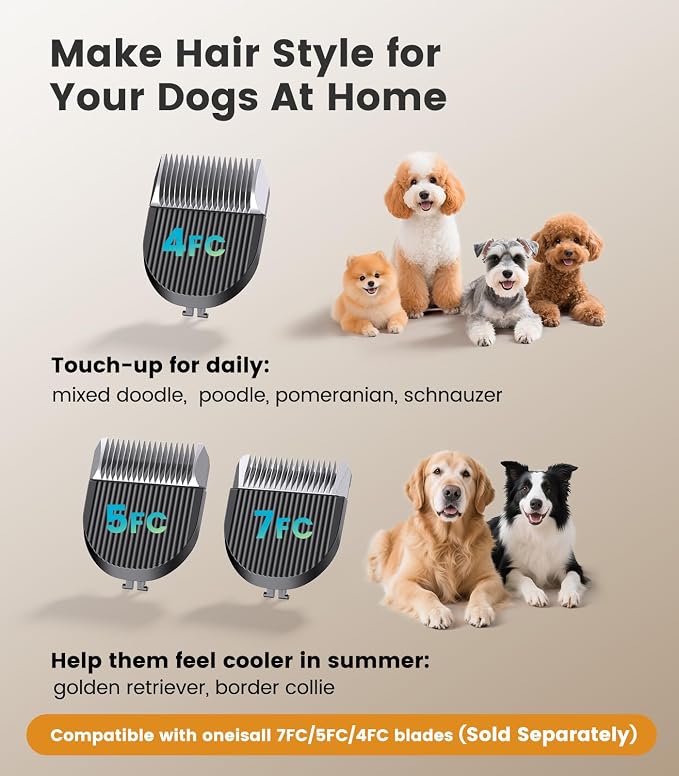 oneisall Dog Clippers for Grooming Thick Hair, Low Noise Cordless Dog Shavers - Image 5