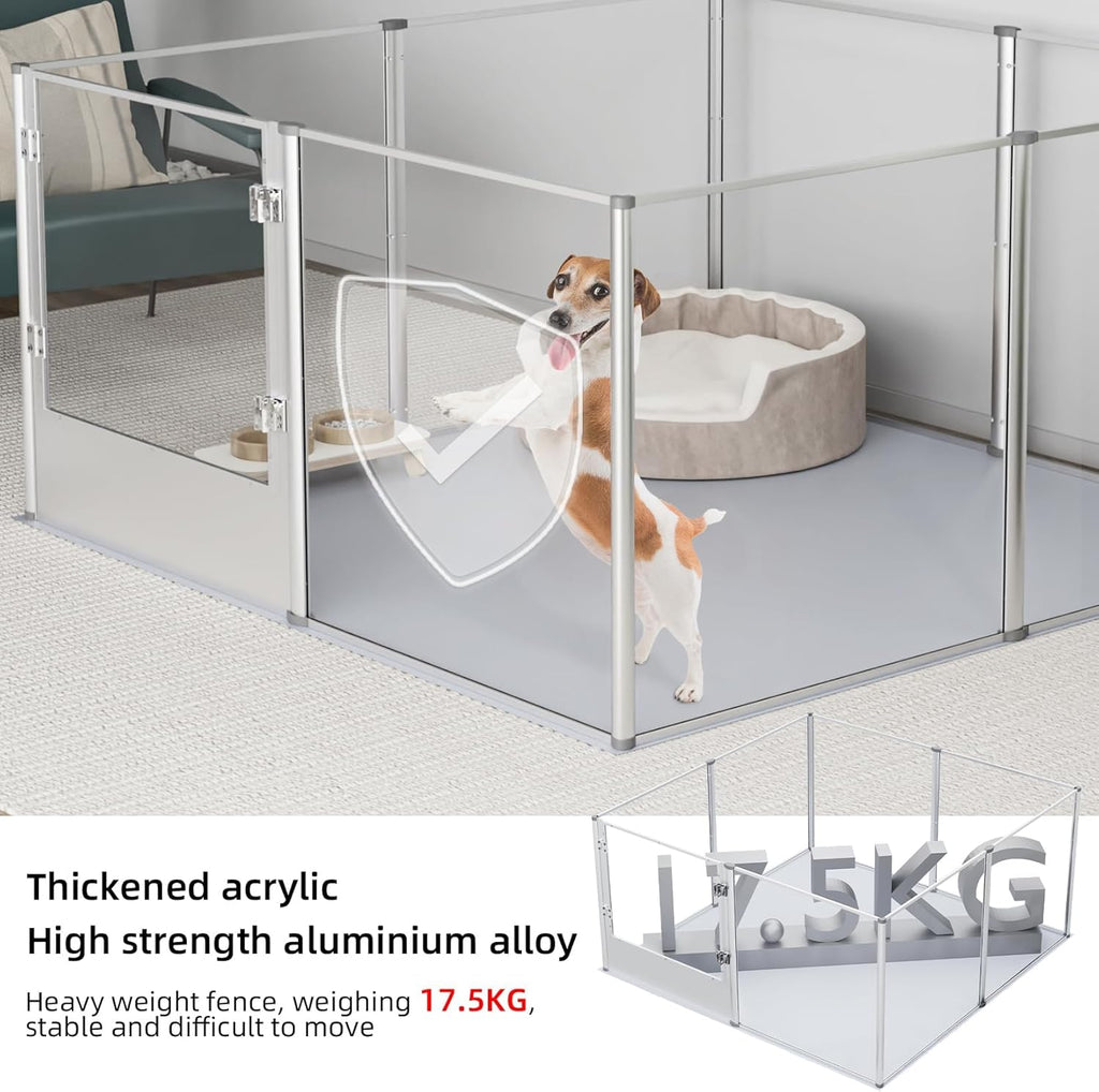 Dog Clear Playpen Fence Kennel: Pet Indoor Heavy Duty Whelping Box Pen Cage with Waterproof whelping pad - Small Animal Acrylic Exercise Kennel Pen with Metal Frame for Cats Puppy Rabbits Guinea Pig