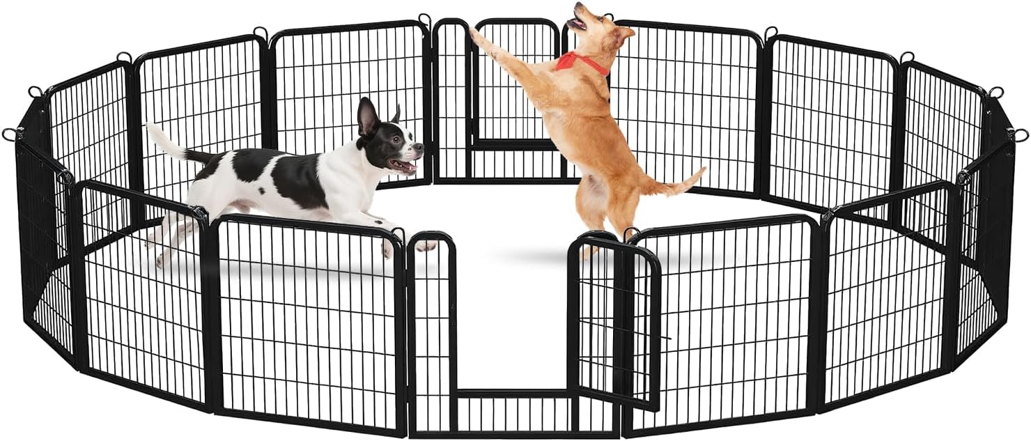24 Inch Dog Playpen - 16 Panels Metal Pet Exercise Pen for Puppy, Indoor/Outdoor Dog Fence for Yard, Garden, Camping & RV Travel