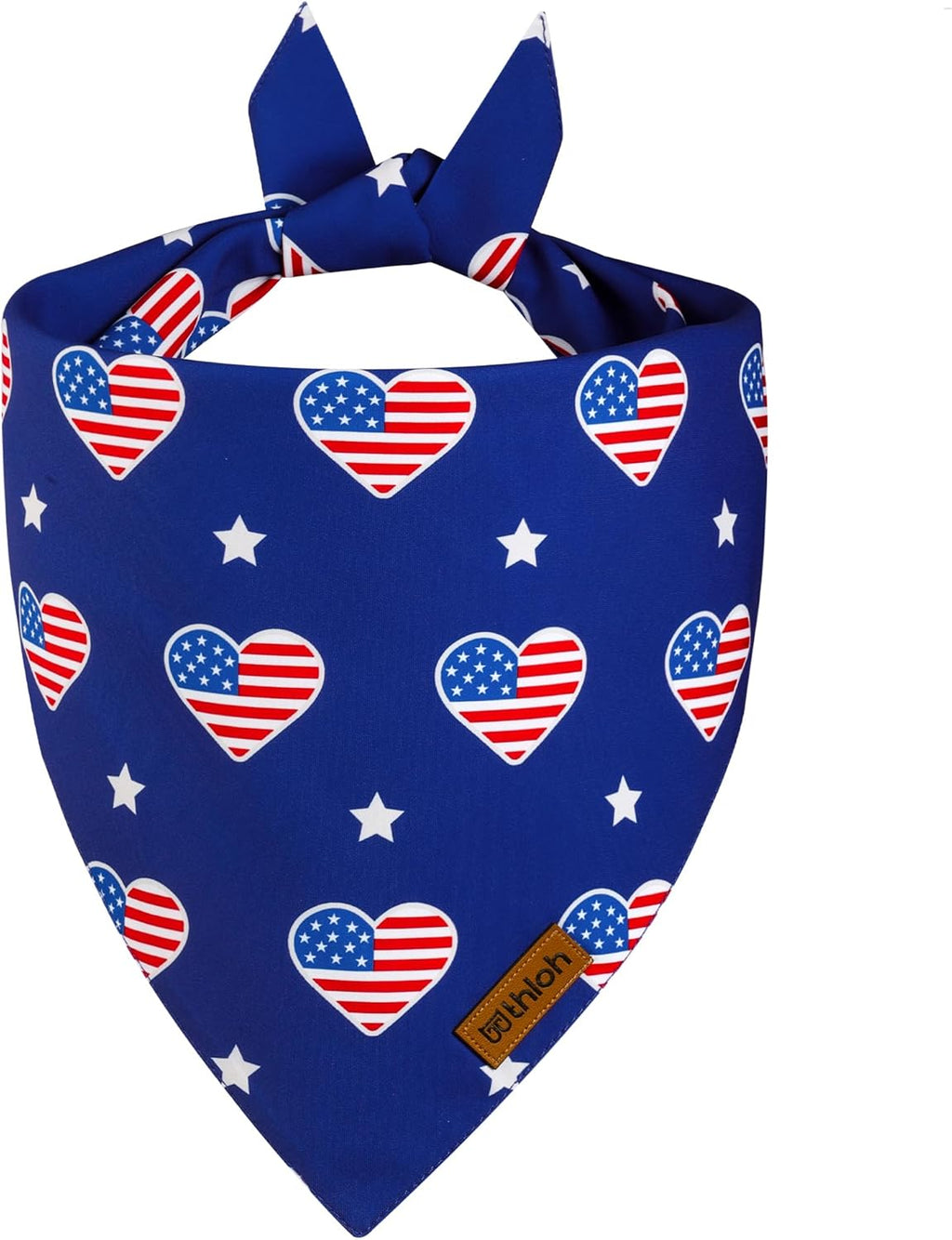 4th of July Dog Bandanas - 2 Pack Reversible American Flag Pet Scarf for Boy and Girl | Premium Durable Fabric | USA Patriotic Bandana for Small Medium Large and Extra Large Dogs (Large)