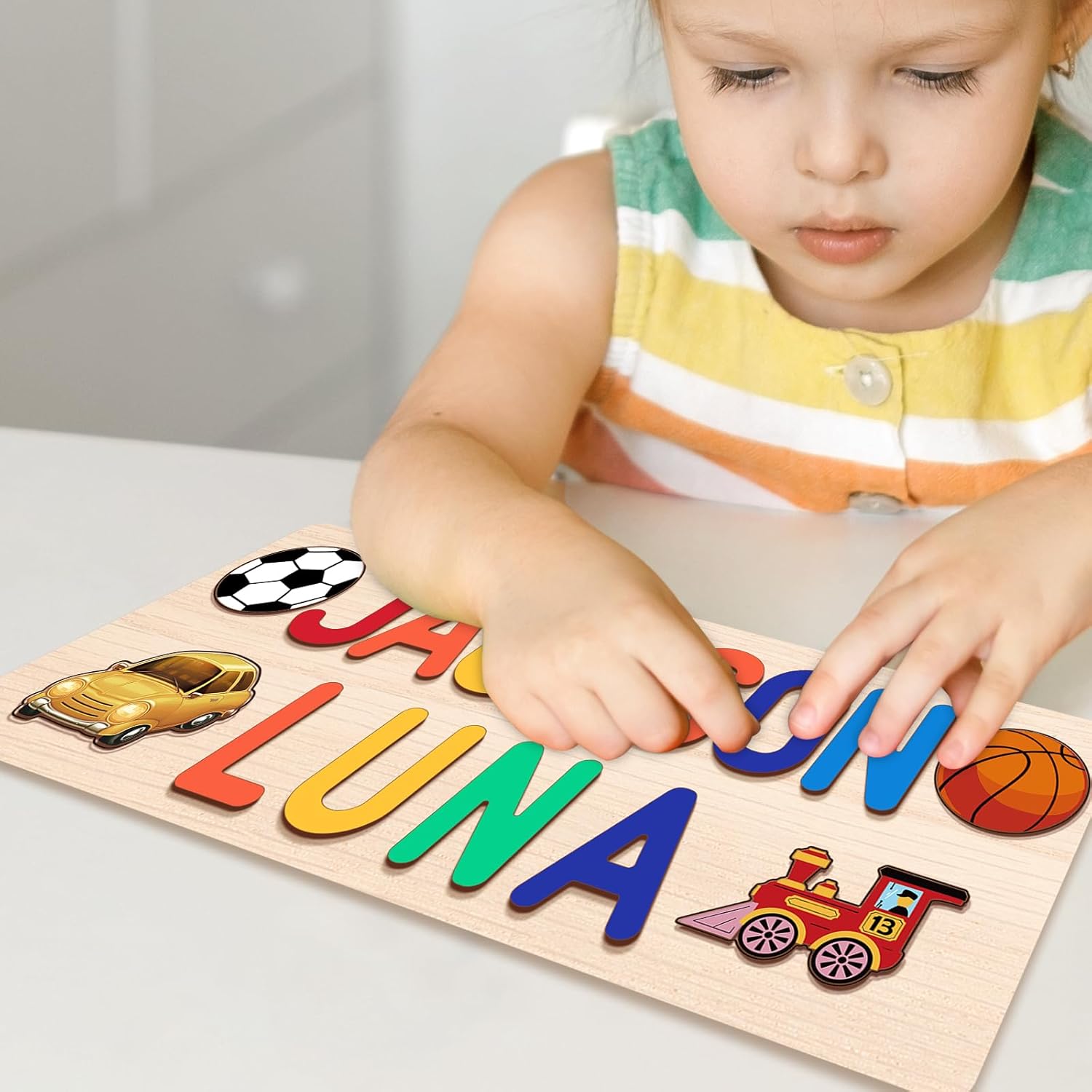 Personalized Name Puzzle for Kids Personalized Baby Gifts First Birthday for Girls & Boys Name Puzzles for Toddlers 1-3 Montessori Learning Toddler Toy Alphabet Puzzle