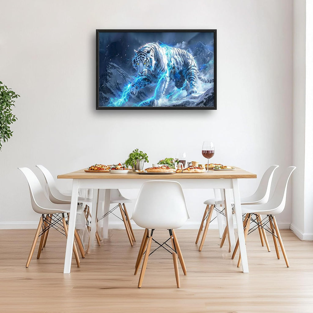 Quorin White Tiger Large Wall Art Wild Animal Pictures Lightning Tiger Wall Decor Snowy Mountain Canvas Print Painting Artwork for Bathroom Living Room Bedroom 36L x 24W
