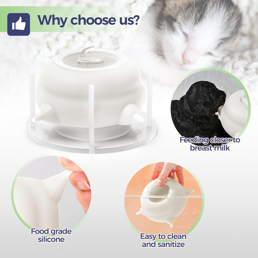 Puppy Feeders for Multiple Puppies, Nursing Nipple with 4 Nipples & Support Base – Perfect Replacement for Nursing Bottles, Puppy Feeder for Newborn Kittens & Puppies, 200ml Capacity(White)