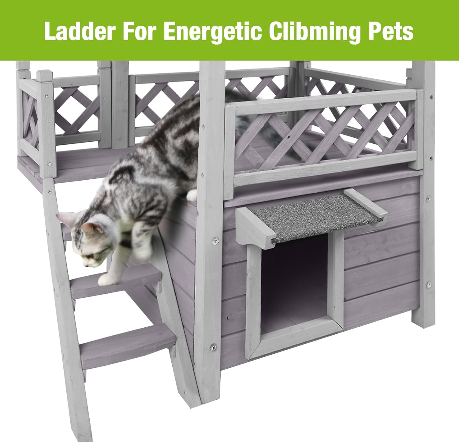 GUTINNEEN Cat House Outdoor Weatheproof Feral Cat Shelter Wooden Cat Condos for Winter Large Balcony（AIR09）