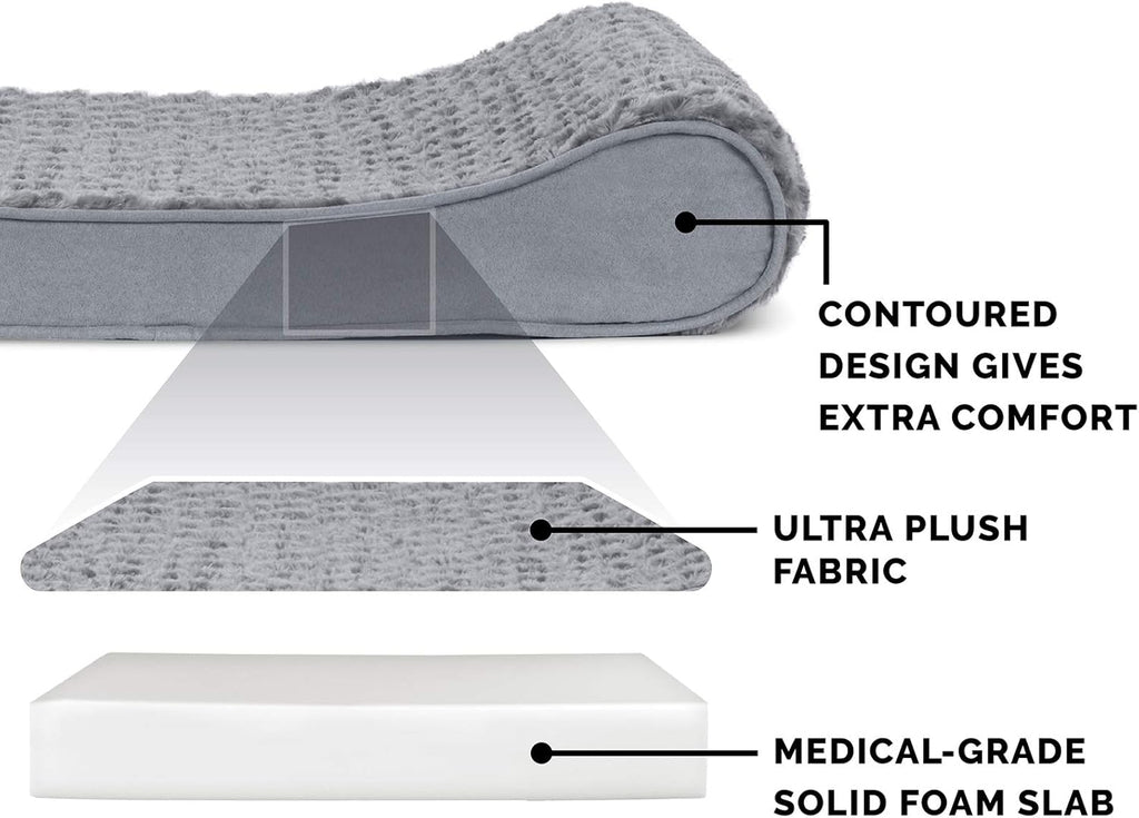 Furhaven Orthopedic Dog Bed for Extra Large Dogs w/ Removable Washable Cover, For Dogs Up to 180 lbs - Ultra Plush Faux Fur & Suede Luxe Lounger Contour Mattress - Gray, Giant/XXXL
