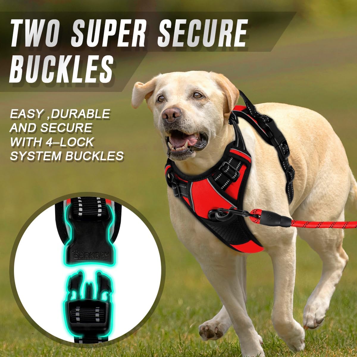 BARKBAY No Pull Dog Harness Front Clip Heavy Duty Reflective Easy Control Handle for Large Dog Walking(Red,M)
