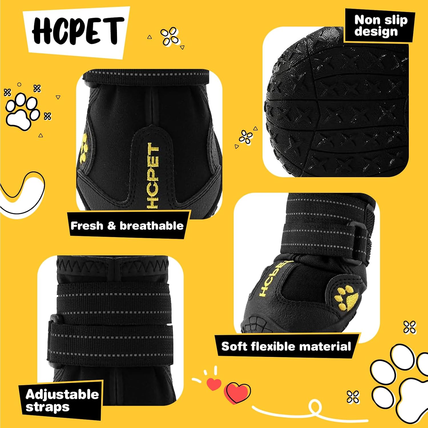 Hcpet Dog Shoes, Dog Boots for Small Dogs, Waterproof Medium Dog Booties Paw Protector for Summer Hot Pavement, Winter Snowy Day, Outdoor Walking, Indoor Hardfloors Anti Slip Sole Black Size 4