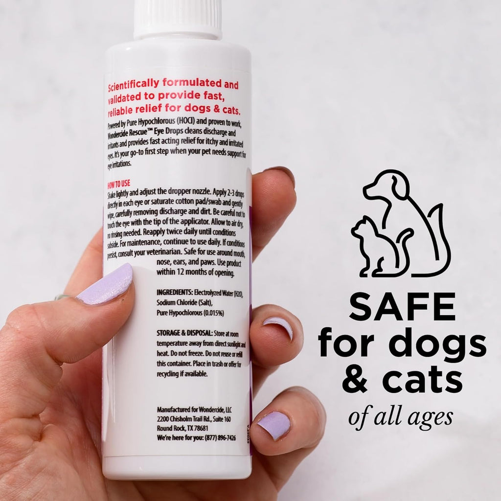 Wondercide Rescue - Eye Drops and Wash for Pets - Relief for Dogs and Cats from Allergies, Itchy Red Irritated Eyes, Discharge - with Pure Hypochlorous - 4 oz
