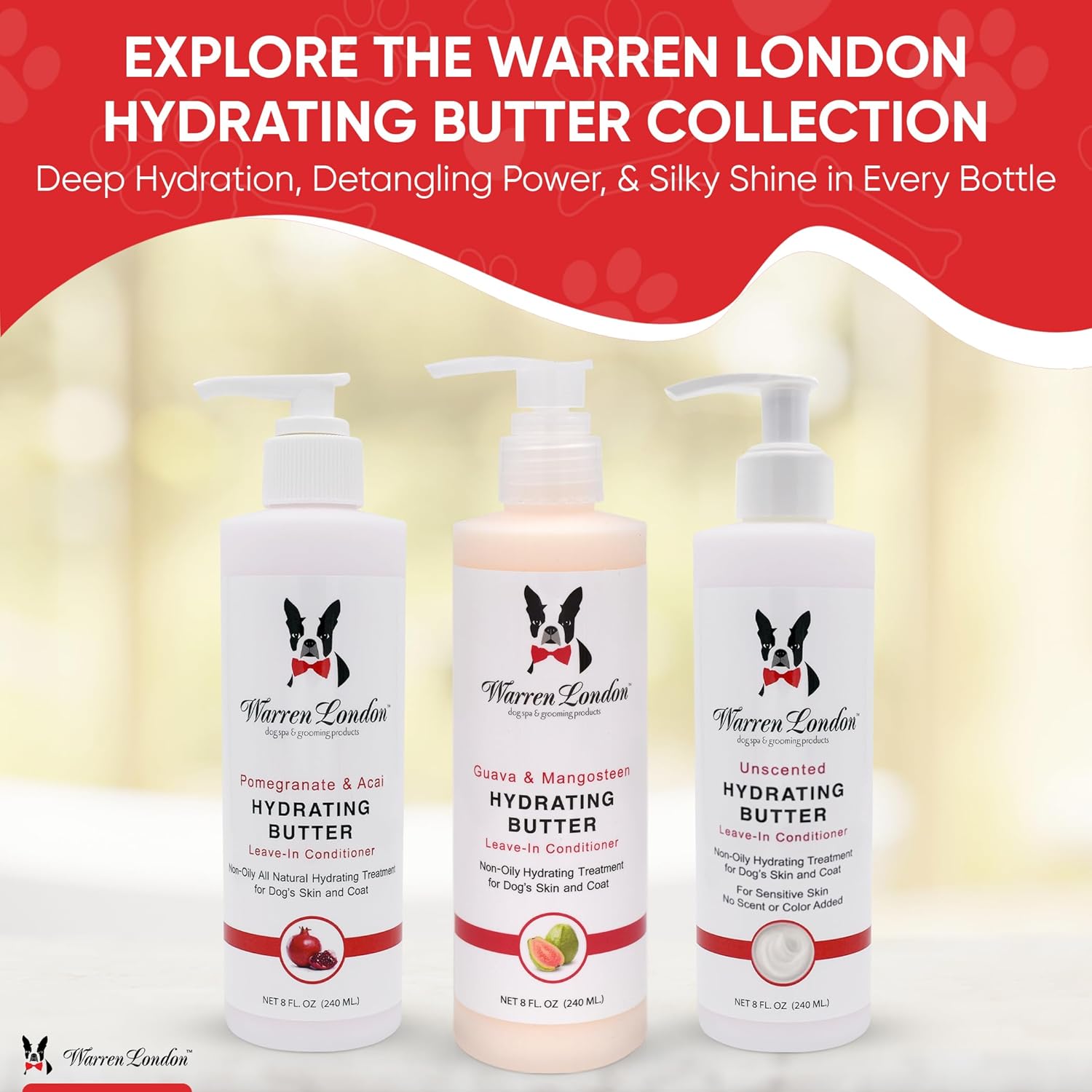 Warren London Hydrating Butter Leave in Pet Conditioner for Dogs | Lotion for Skin and Coat | Aloe Puppy & Dog Conditioner for Hair Detangler, Dry Skin, & Pet Fur Dandruff | Made in USA | Guava 8oz