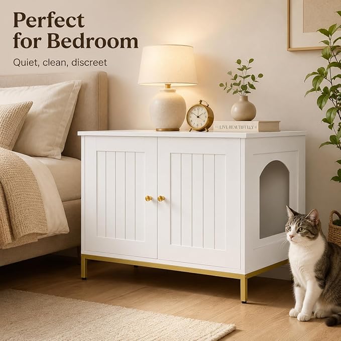 Homhedy Cat Litter Box Enclosure, Cat Washroom Furniture - Image 7